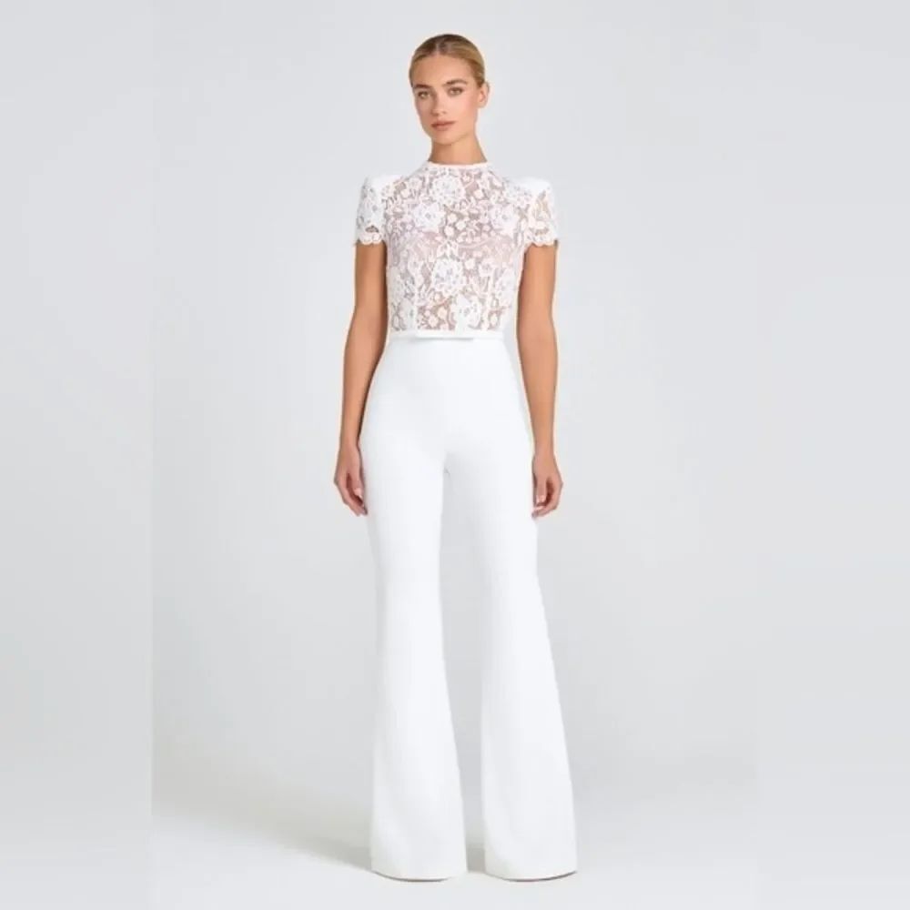 NADINE MERABI White Hottie Lace Flare Jumpsuit